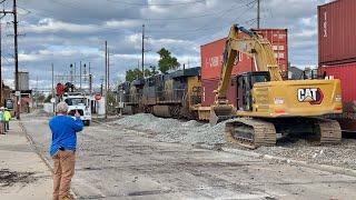 Trains Interrupt Maintenance Of Way Equipment Replacing Track At CSX, NS Interchange!  RR Work Ohio