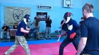 Military Sports Horting. Club knife and cane fight. National professionally applied sport of Ukraine