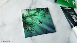 Forest Sunshine / Easy Acrylic Painting Ideas for Beginners / Mini Canvas Painting Tutorial