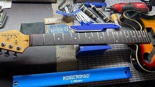 Fret leveling with Music Nomad L Beam, S file and Fret rocker tools @MusicNomadCare