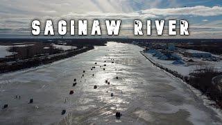 Ice Fishing Saginaw River For Walleye | MASSIVE Fish Caught