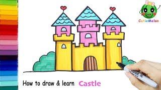 儿童简笔画 How to Draw a CASTLE! Easy Drawings for Kids【西瓜宝宝学画画学英语】儿童绘画 简笔画教程