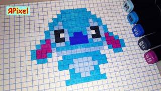 СТИЧ по клеточкам в тетради! #32 - #pixelart.  How to simply draw STITCH.