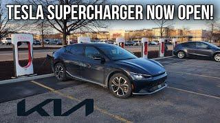 Kia Ev6 charges on Tesla supercharger for the first time using magic dock! #tesla #electric