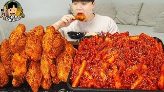 ASMR MUKBANG 직접 만든 매운 국물닭발 떡볶이 허니콤보 양념 치킨먹방! & 레시피 FIRE NOODLES AND Tteokbokki EATING SOUND!