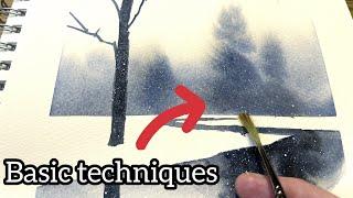 Paint your first winter landscape in Watercolor(for beginners)