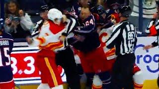 Mathieu Olivier Martin Pospisil Fight | Calgary Flames vs Columbus Blue Jackets 2024 NHL Highlights