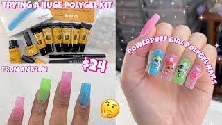 TRYING A HUGE $24 POLYGEL NAIL KIT FROM AMAZON WITH A NAIL LAMP | BEGINNER POLYGEL NAIL TUTORIAL