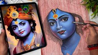 Krishna Drawing,  Acrylic Painting Tutorial,  Step By Step 