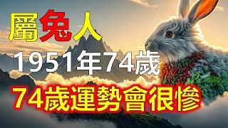 #1951年屬兔人，算命師直言：74歲運勢會很慘？2025年真的要小心！有些屬兔人聽過這樣的說法：“74歲是個危險的年份。”難道真的如此？2025年這一年，命理學確實顯示生肖運勢 #生肖 #十二生肖