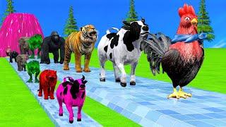 Paint & Animals Cow,Monkey,Dog,Rabbit,Tiger,Elephant Fountain Crossing Transformation Animal Cartoon