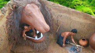 Dig To Build Giant Lion Underground Mud House - Building Skill