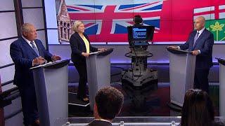 Ontario election debate: Ford, Horwath and Del Duca square off