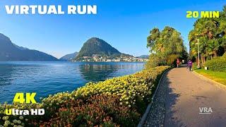 Virtual Run 4k - Lugano - Scenery Lake Lugano Switzerland - Virtual Running Video for Treadmill