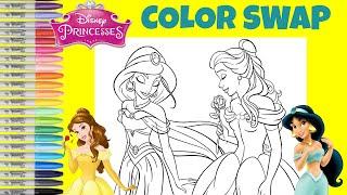 Disney Princess Coloring Book Page Color Swap Jasmine and Belle Mulan and Ariel