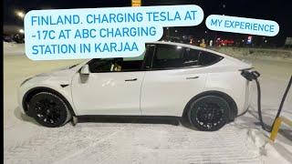 FINLAND. Tesla model Y 2023 charging on ABC charger -17C