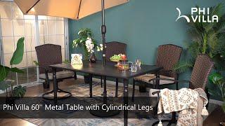 Phi Villa 60'' Outdoor Metal Dining Table with Cylindrical Legs