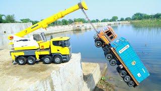 Tata 18 Wheeler Trailer Truck Accident Heavy Loading Pulling Out Scania Crane ? Swaraj Tractor CSToy