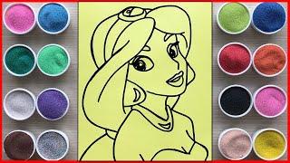 Sand painting Jasmine princess, how to creative painting with colors sand (Chim Xinh channel)