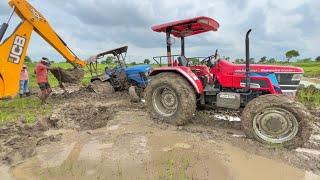 Sonalika 60 Rx Stuck in Mud Very Badly and Breakdown Pulling 4x4 JCB 3dx and Mahindra Arjun NOVO 605