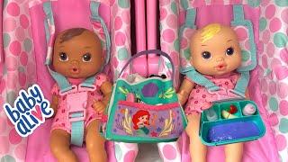 Baby Alive newborn girls packing diaper bag and Lunch box for Grandmas House 