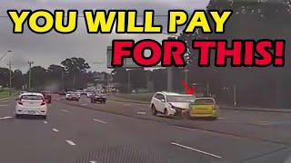 AGRRESIVE IDIOT THINKS HE OWNS THE ROAD THEN GETS KARMA