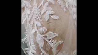 SX173 Beaded Embroidered White Bridal Lace Applique Material #lacefabric #bridallace #bridalfabric