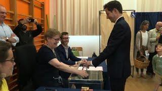 Republican leader François-Xavier Bellamy votes in Euro election