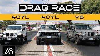 2021 Ford Bronco vs Jeep Wrangler V6 + 2.0L Turbo | DRAG + ROLL RACE (REMATCH)