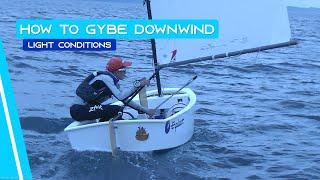 OPTIMIST SAILING - How To Gybe Downwind | [Light Conditions]