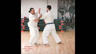 Karate Kata training of take-down self-defense techniques - Tekki Nidan application Usu