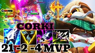 WILD RIFT CORKI ADC GAMEPLAY | 21 -2 -4 MVP | CORKI BUILD RUNES