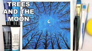 Moon Above the Trees | Easy Acrylic Art Project | Painting #27