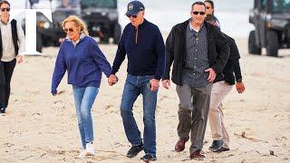 President Biden appears unsteady during beach walk in Delaware