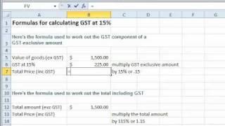 Excel tutorial - Formulas for Calculating GST at 15%