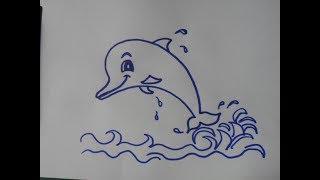 Como Dibujar un Delfin. Caricatura. Dibujo Infantil. Muy fácil.