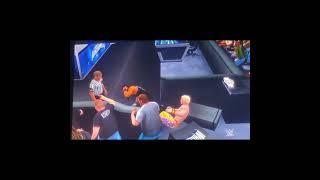 Reigns spears Rhodes through the barricade WM39 #nosupport