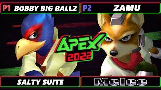 Apex 2022 SALTY SUITE - bobby big ballz (Falco) Vs. Zamu (Fox) - SSBM Melee Tournament