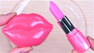 Black vs Pink! ASMR LIPSTICK SLIME! Mixing Lipstick, Makeup into slime #lipstickslime #slimevideos