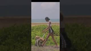 Setting up my palm leaf tent near the beach ️