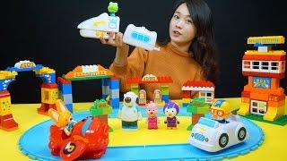 뽀로로 블럭 터널 안내소 만들기 뽀로로 경찰차 기차 비행기 장난감 놀이 Pororo Block Toys