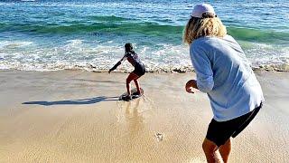 Professional Skateboarder Sky Brown Tries Skimboarding for the First Time!