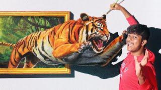 I Made A 3D Tiger In My Room Wall @subhojitMondalArt