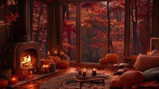 Peaceful Autumn Cozy Cabin  Soft Rain and Fireplace Sounds for Sleep, Relaxation, or Study