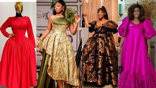 BEAUTIFUL & FASHIONABLE SATIN, BROCADE, MECADO GOWNS STYLES FOR LADIES