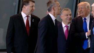 Raw: Trump Pushes Past Montenegro PM at NATO