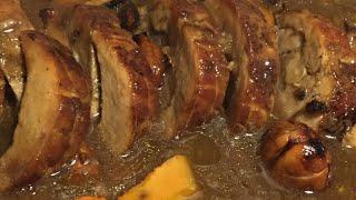 Roast Beef recipe, beef recipe, sautéed in garlic and butter, baked with sweet potatoes, chestnuts.