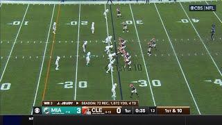 Jerome Ford jukes and jives his way down to Dolphins' 8-yard line