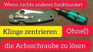 Klinge zentrieren. OHNE (!) die Achsschraube zu lösen / wenn nichts anderes funktioniert hat.