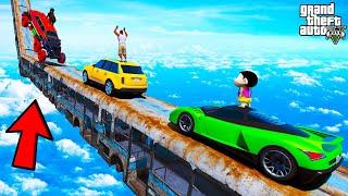 FRANKLIN TRIED BROKEN TRAIN MEGA RAMP PARKOUR CHALLENGE GTA 5 | SHINCHAN and CHOP